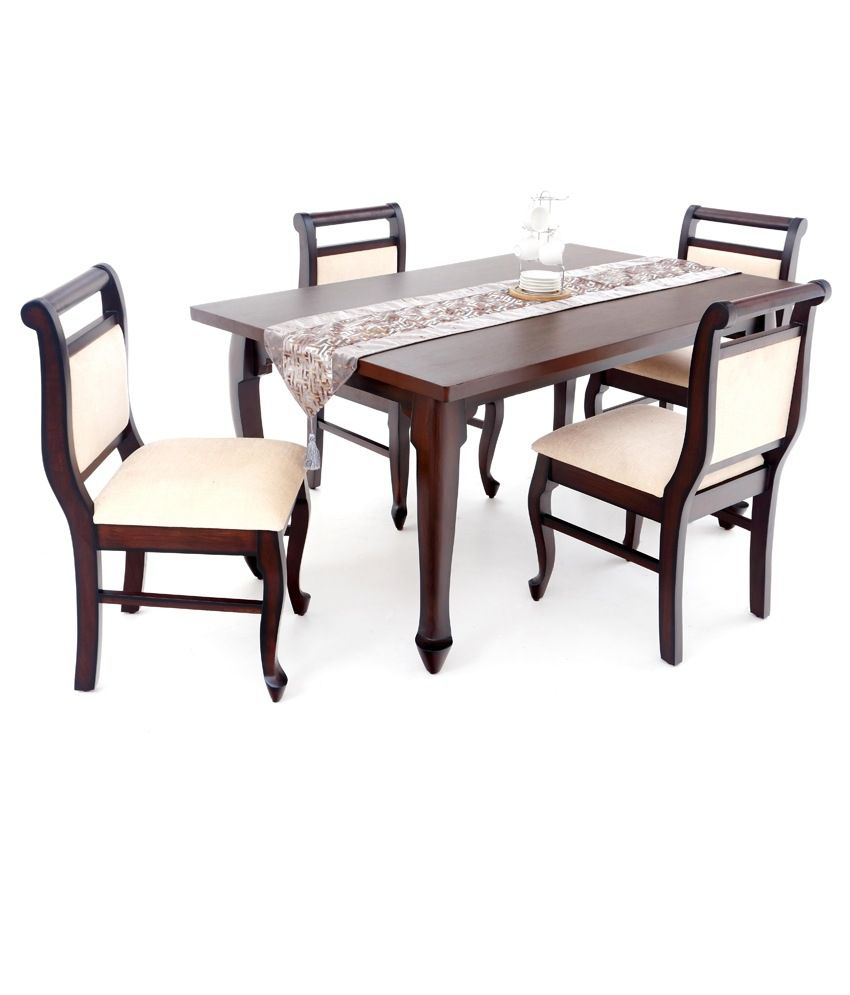 4 Seater Dining Table Set - Teak Veneer Finish - Buy 4 ...