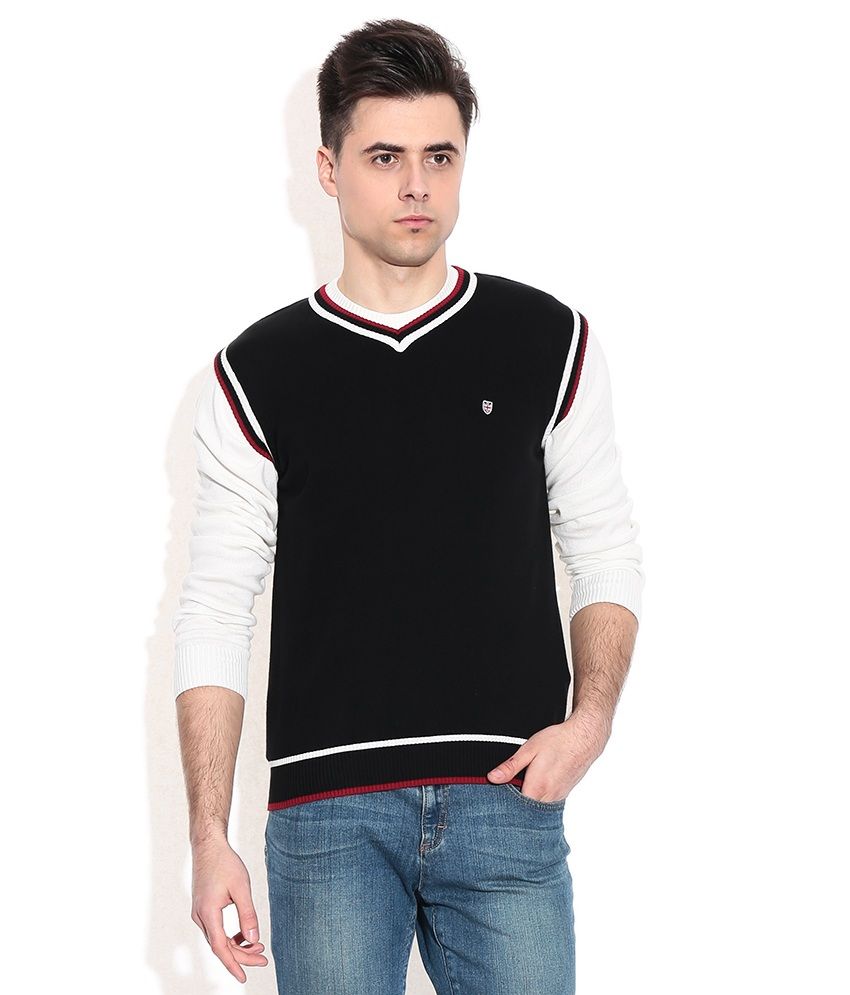 ... Jeans Black Cotton V-neck Sweater Online at Best Prices in India on