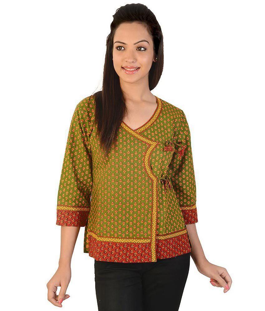 Textile India Fashion Vogue Green Cotton Tops - Buy Textile India ...