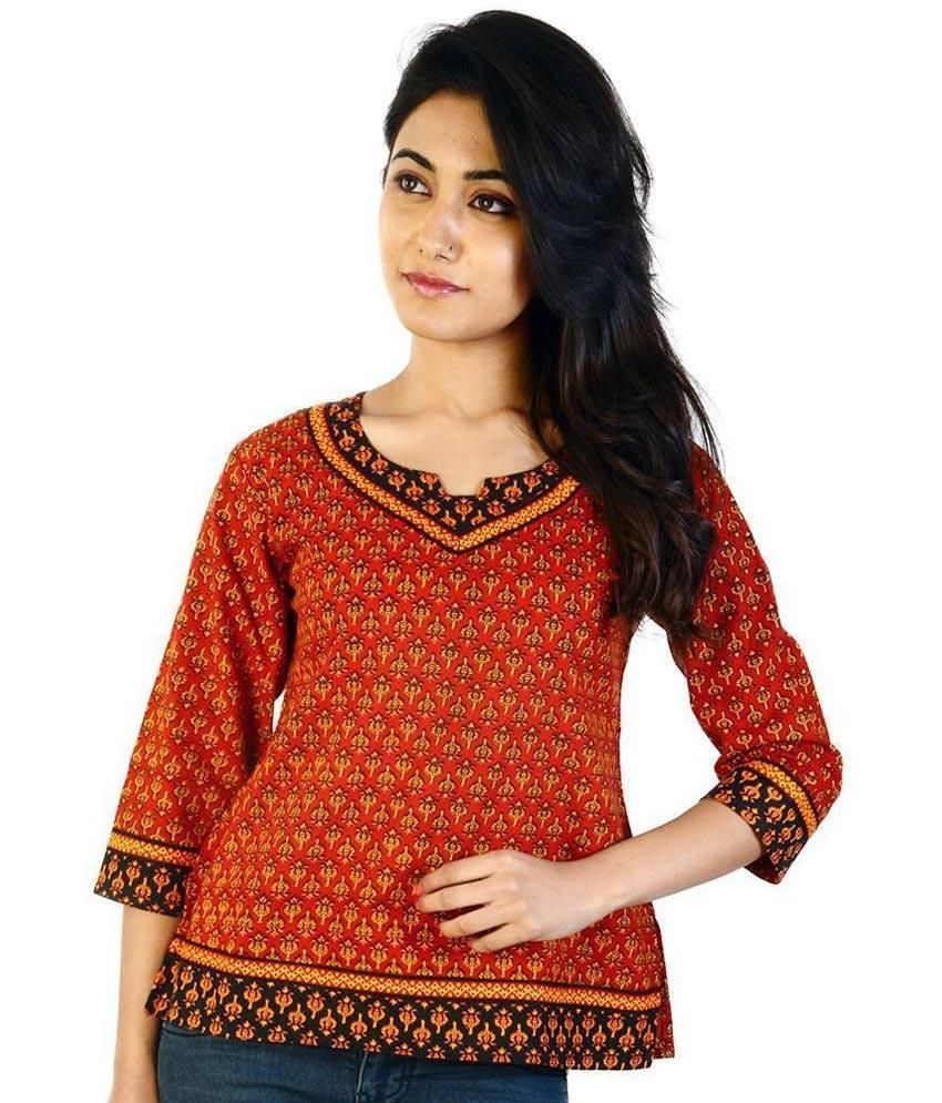 Textile India Fashion Vogue Red Cotton Tops - Buy Textile India Fashion ...