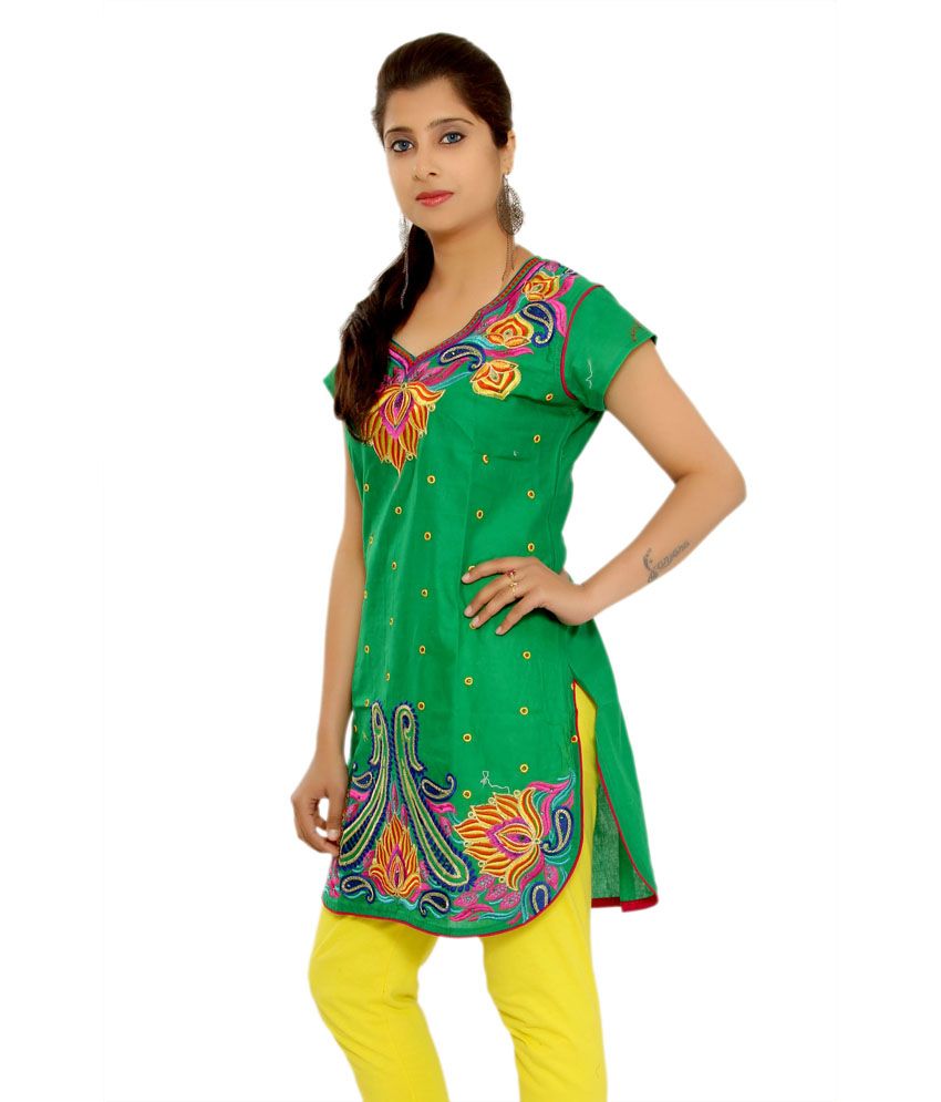 Aawari Cotton Festival Short Kurti With Embroidery & Stone Work Buy