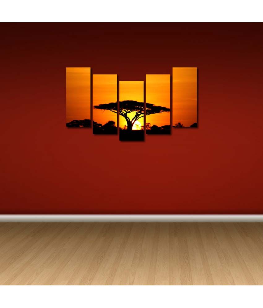 999 Multiple Frames Printed Sun Set Tree Like Modern Wall Art Painting 5 148 X 76 Cms