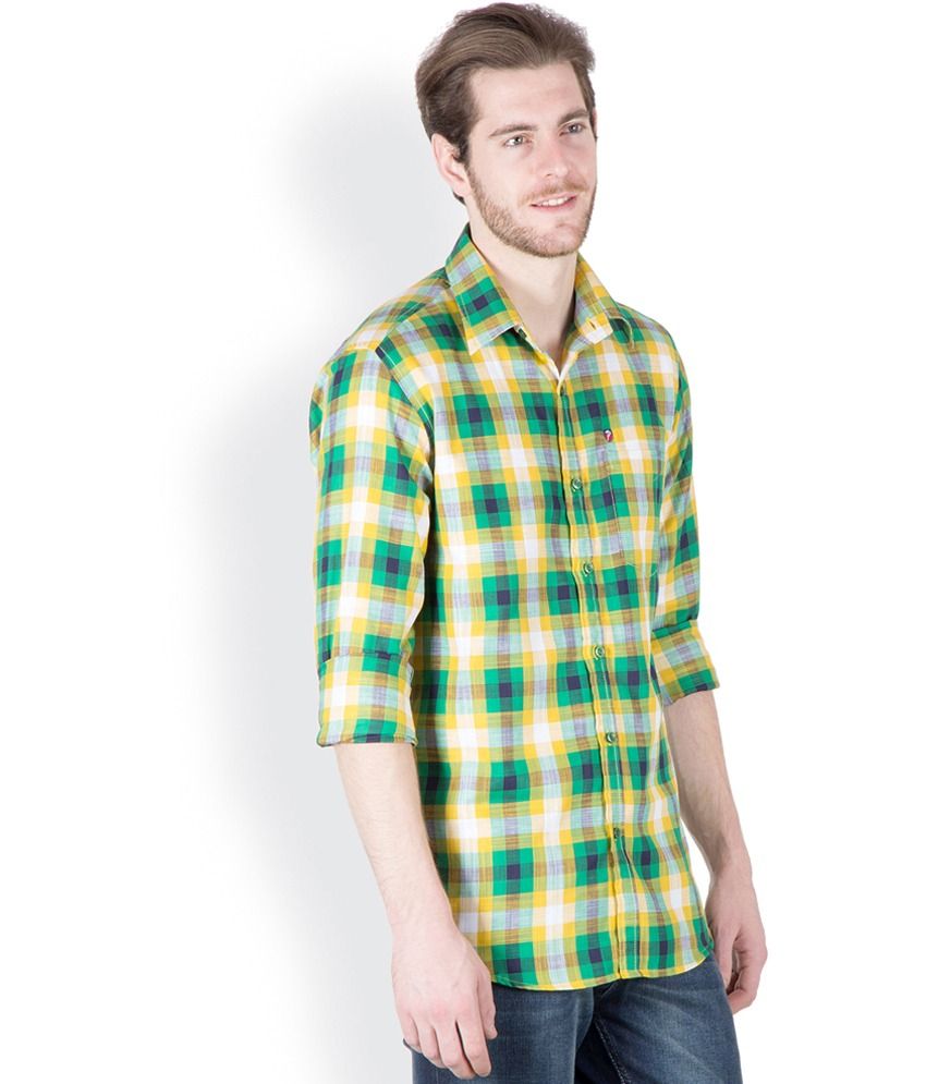 Green Cotton Slim Fit Casual Shirt 