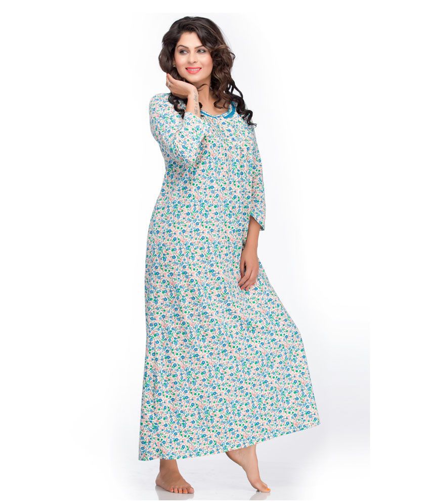 Buy Private Lives Blue Floral Hosiery Maxi Nighty Online at Best Prices ...
