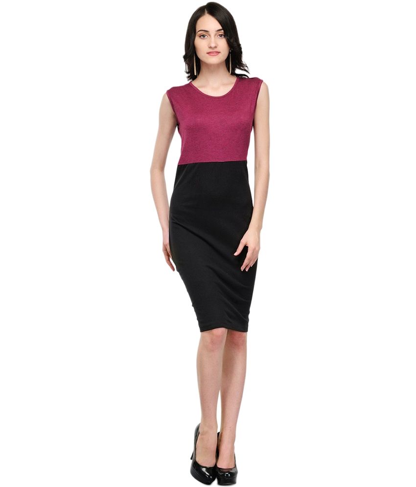 Archer Red Cotton Lycra Fusion Red Melange Color Block Dress - Buy ...