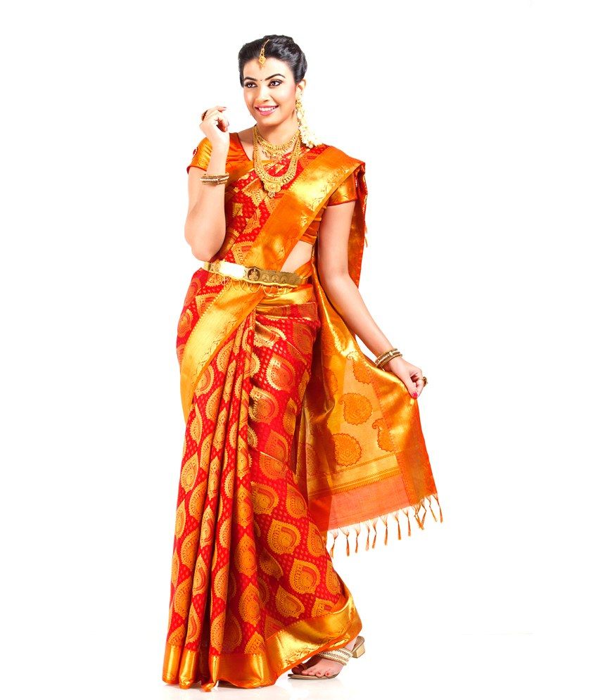 Thara Sarees Red Silk Saree - Buy Thara Sarees Red Silk Saree Online at ...