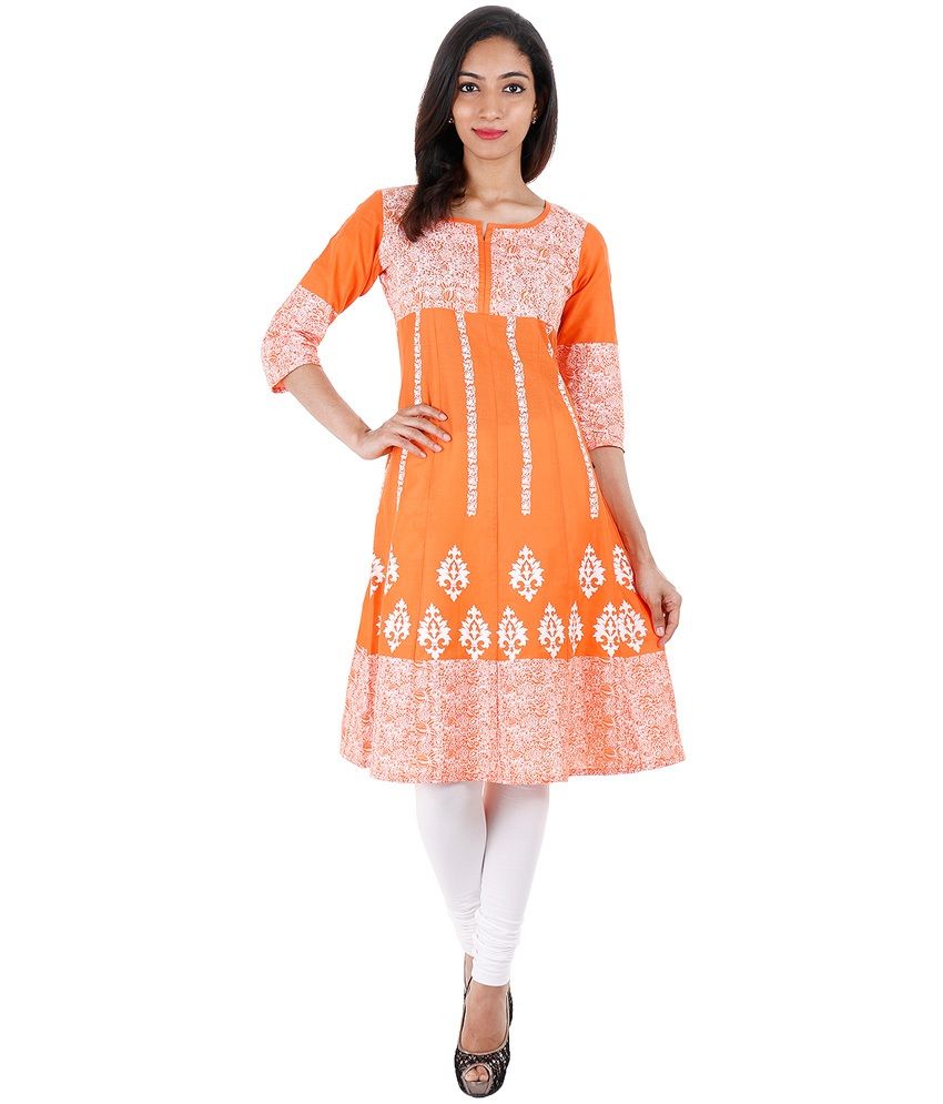 Estyle Autumn Sunset Shade Printed Cotton Anarkali Kurta From Estyle ...