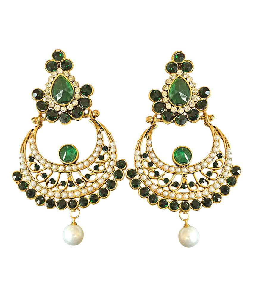 Surat Diamond Ethnic Green & White Coloured Stone & Shell Pearl Gold ...