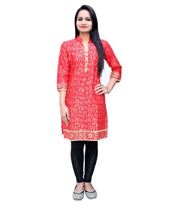 red fancy kurti