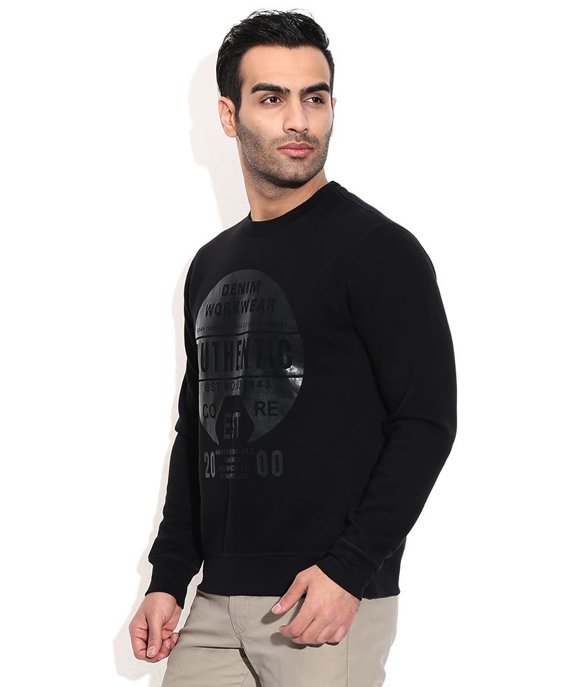Indian Terrain Black Cotton Round Full Non Zipped Sweatshirt - Buy ...