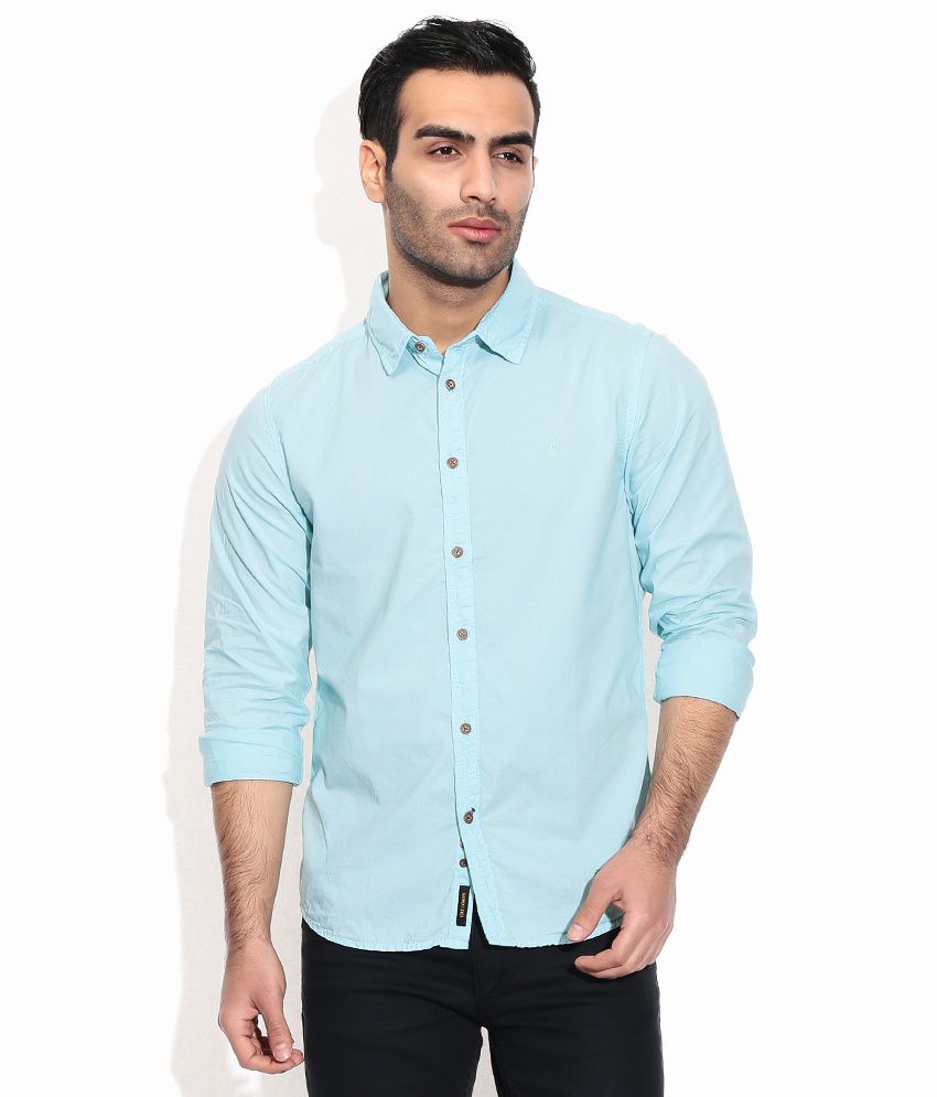 Indian Terrain Blue Cotton Blend Solids Casuals Men'S Shirt - Buy ...