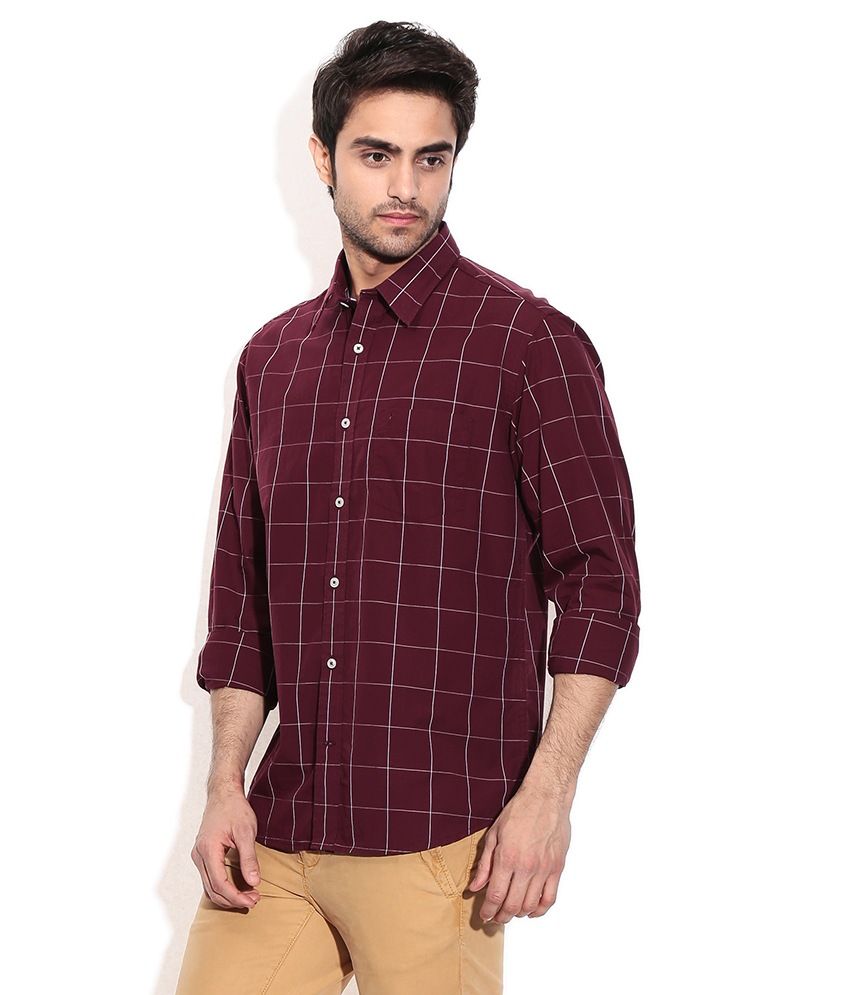 Indian Terrain Brown Cotton Blend Checks Casuals Men'S Shirt - Buy ...