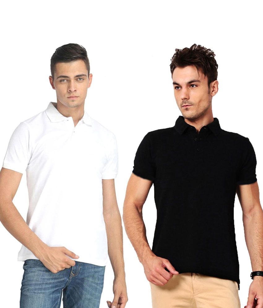     			Nimya  Black White Polo Tshirt Pack Of 2