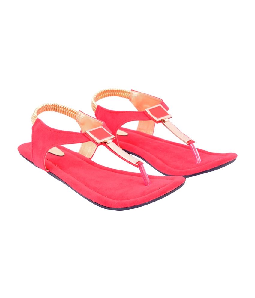 red t strap flats