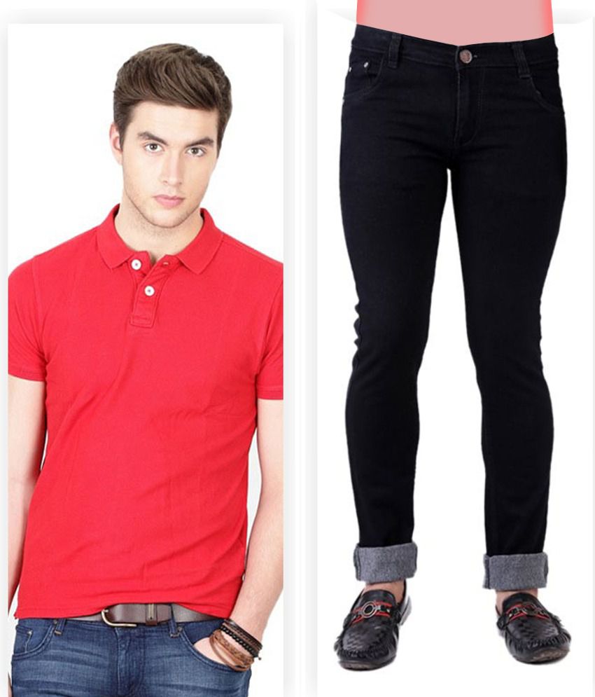 red t shirt jeans