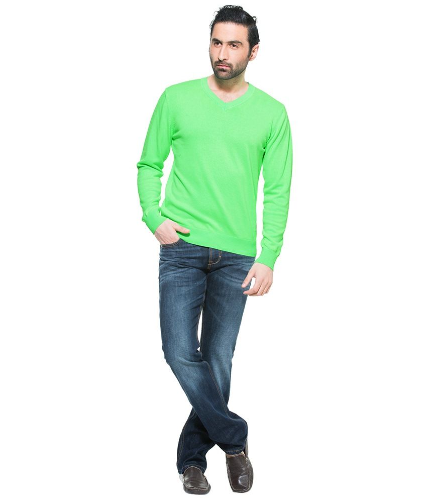 Zovi Green Cotton V-neck Sweaters - Buy 