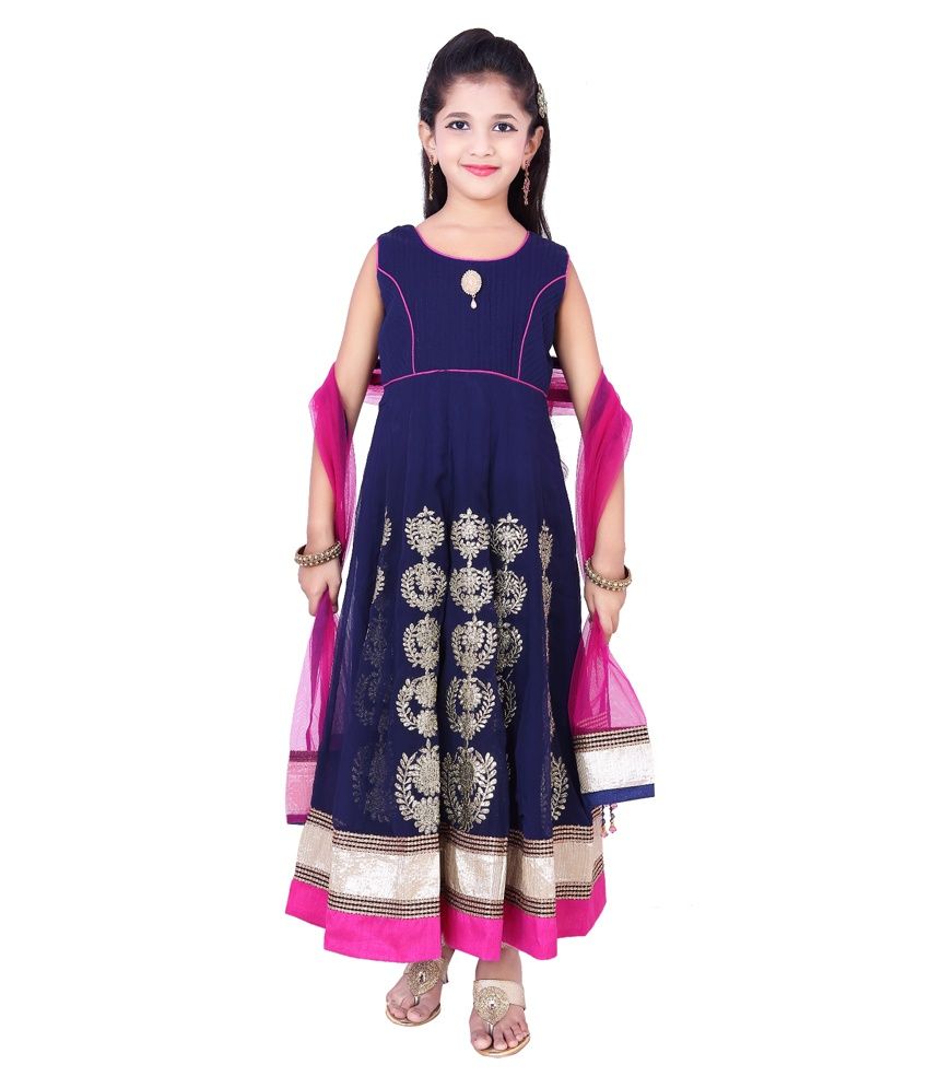 For Kids Navy Anarkali Churidar Set For Girls - Buy For Kids Navy ...