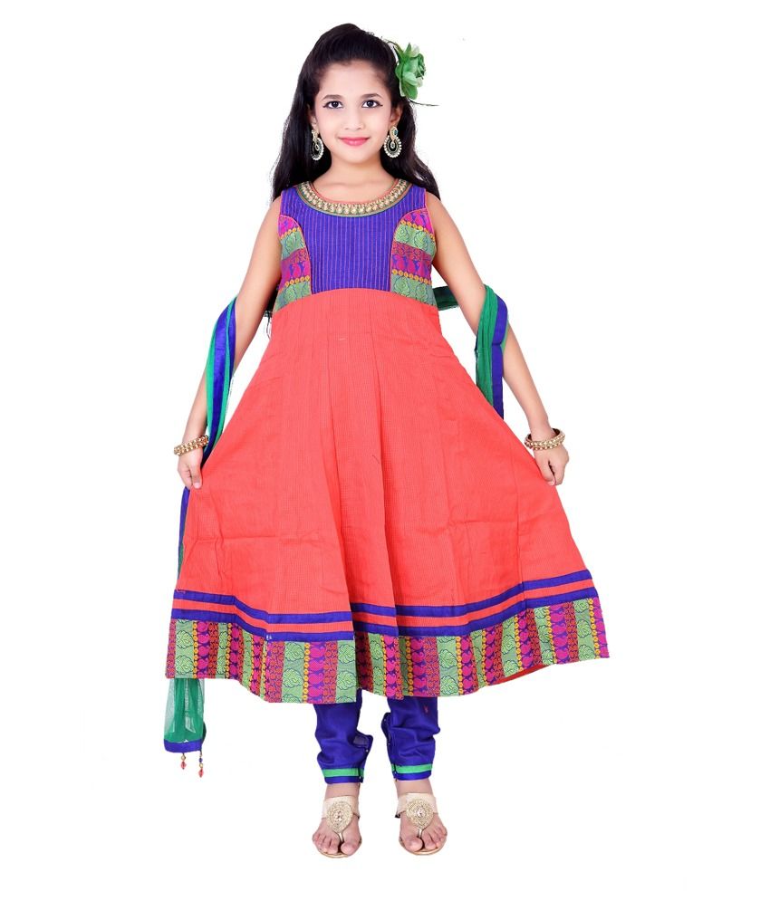 For Kids Orange Anarkali Churidar Set For Girls - Buy For Kids Orange ...