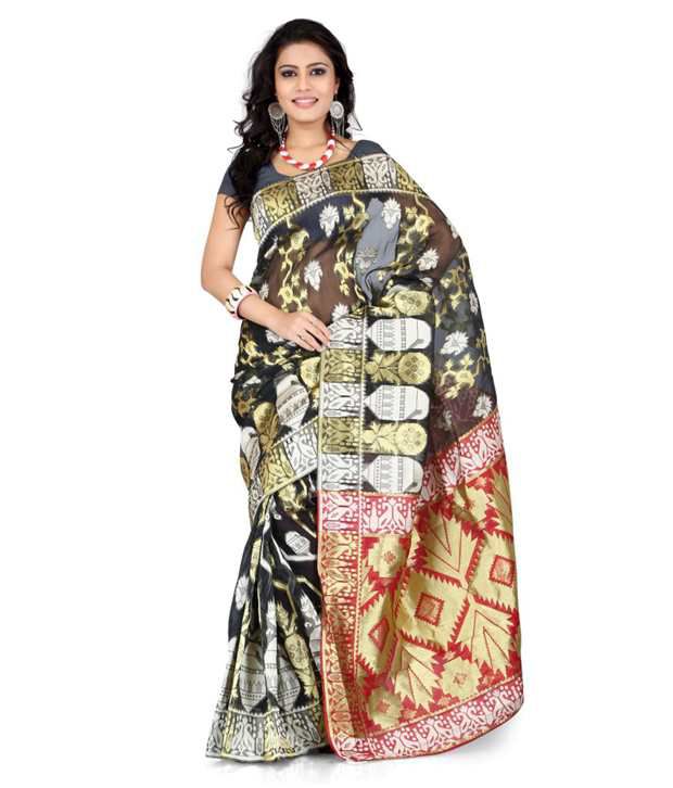 Saree Dress Black Silk Saree With Unstitched Bloues Piece - Buy Saree ...