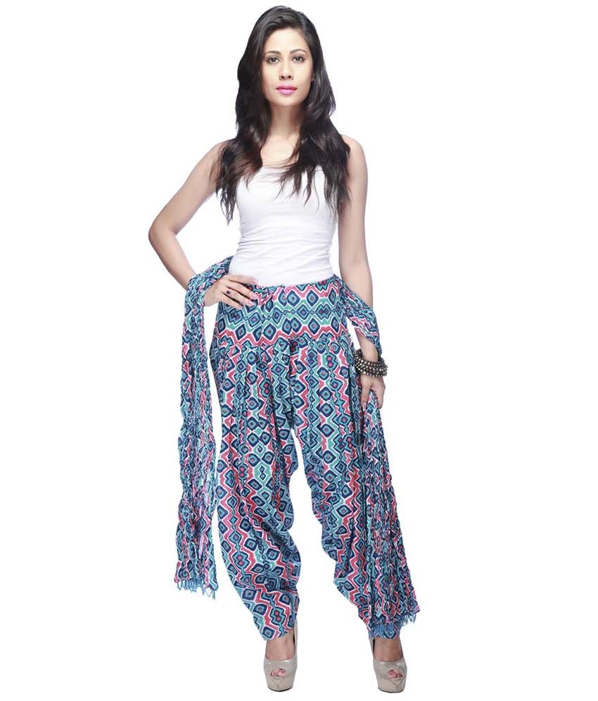 Stop By Shoppers Stop Women Cotton Printed Patiala And Dupatta (blue ...