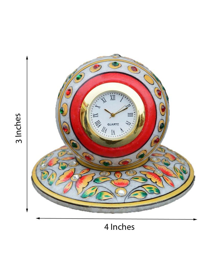 Ecraftindia Floral Marble Round Table Clock Red And Green Buy