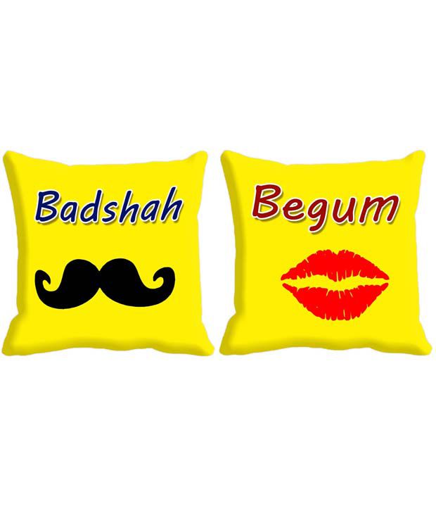     			Mesleep Yellow Showing Love Printed Cushion Cover - Set Of 2 Pc