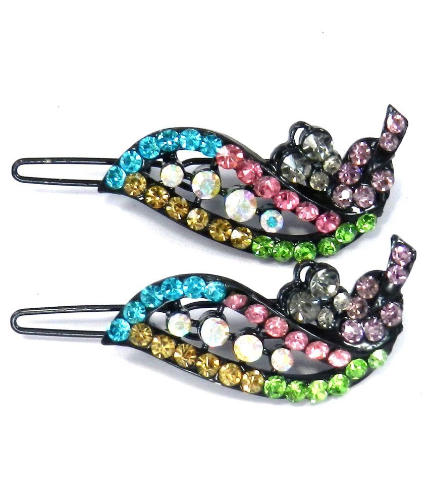 Spm Set Of 2 Beautiful Stone Studded Hair Clips Buy Online at Low