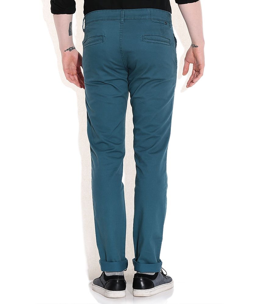 Mufti Turquoise Slim Fit Casual Trousers - Buy Mufti Turquoise Slim Fit Casual Trousers Online 