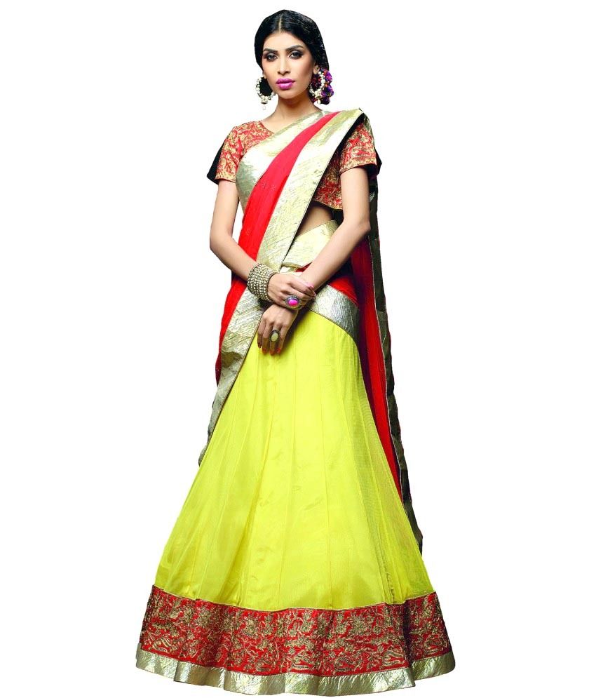 red and yellow ghagra
