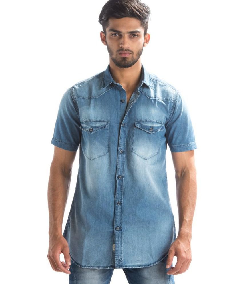 Sting Blue Denim Casual Half Sleeve Cotton Casual Shirt For Men - Buy ...