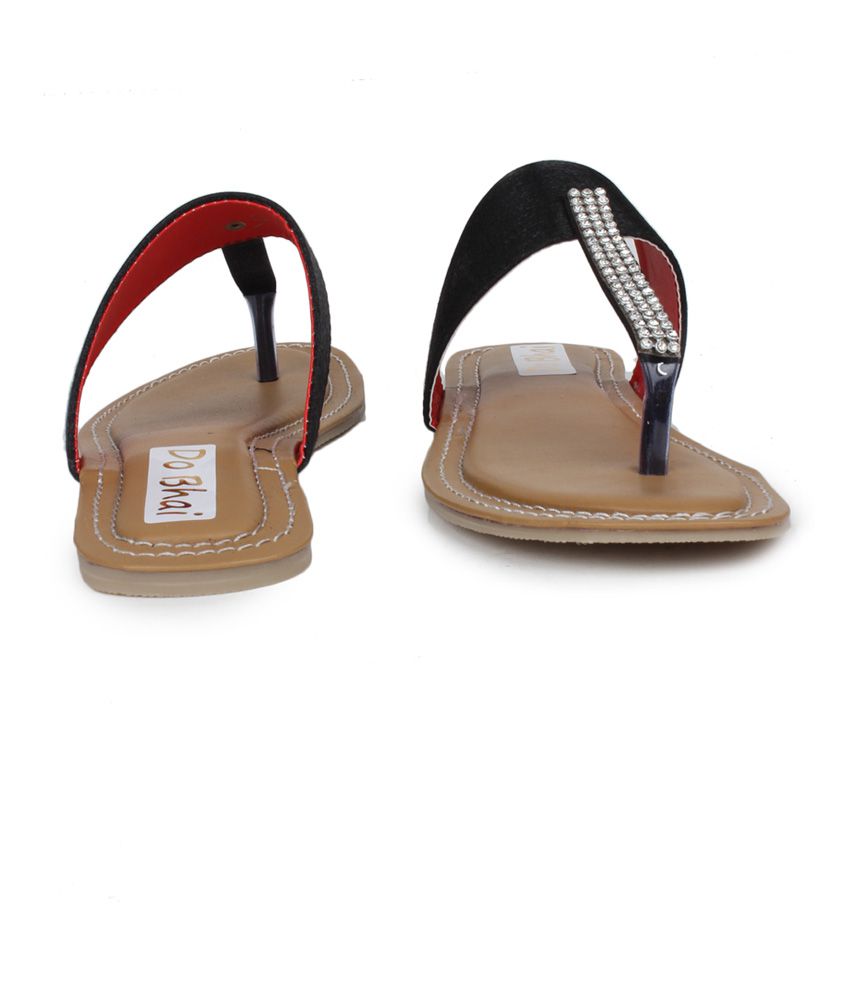 Do Bhai Black T-strap Faux Leather Flat Sandals Price in India- Buy Do ...