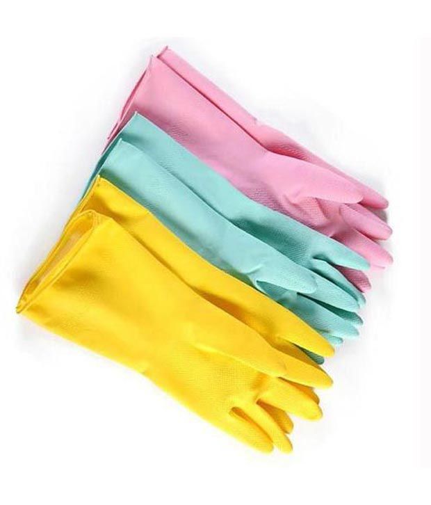     			Dhan Distributors Hand Gloves 3x 1.pink,1.yellow,1.blue Household Protector Hand Gloves Washing Cl