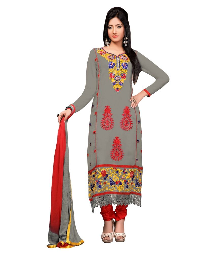 Dress MaterialsOn Gray Pure Dori Embroidery SemiStitched