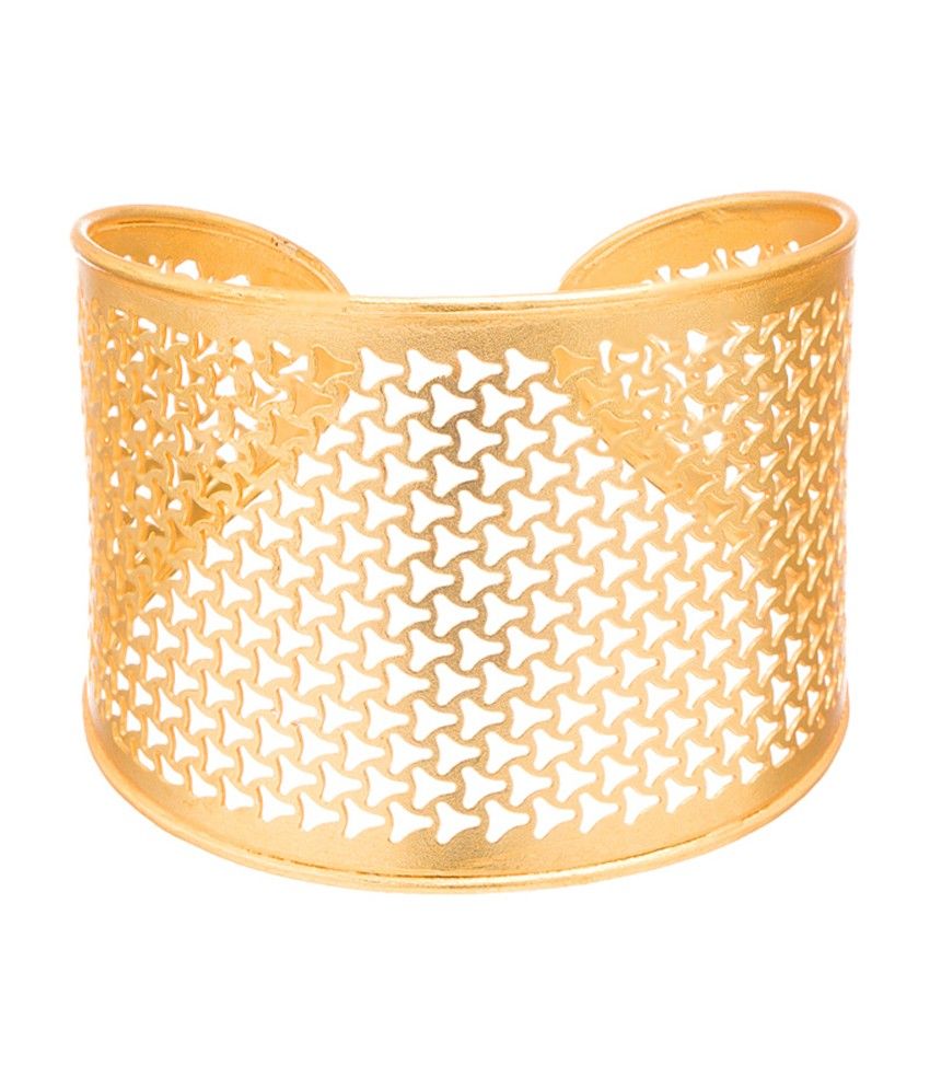 Voylla Gold Plated Beautiful Geometric Design Jali Work Cuff Bangle
