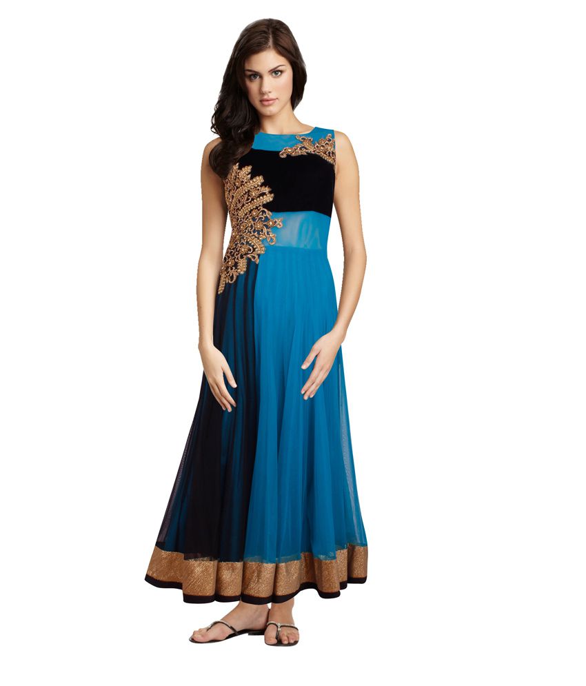 Kay The Fashion Bay Blue and Black Kundan Work Anarkali Salwar Suit ...