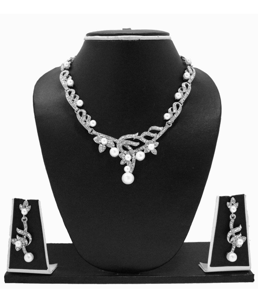 Zaveri Pearls Silver Alloy Contemporary Necklace Set Buy Zaveri