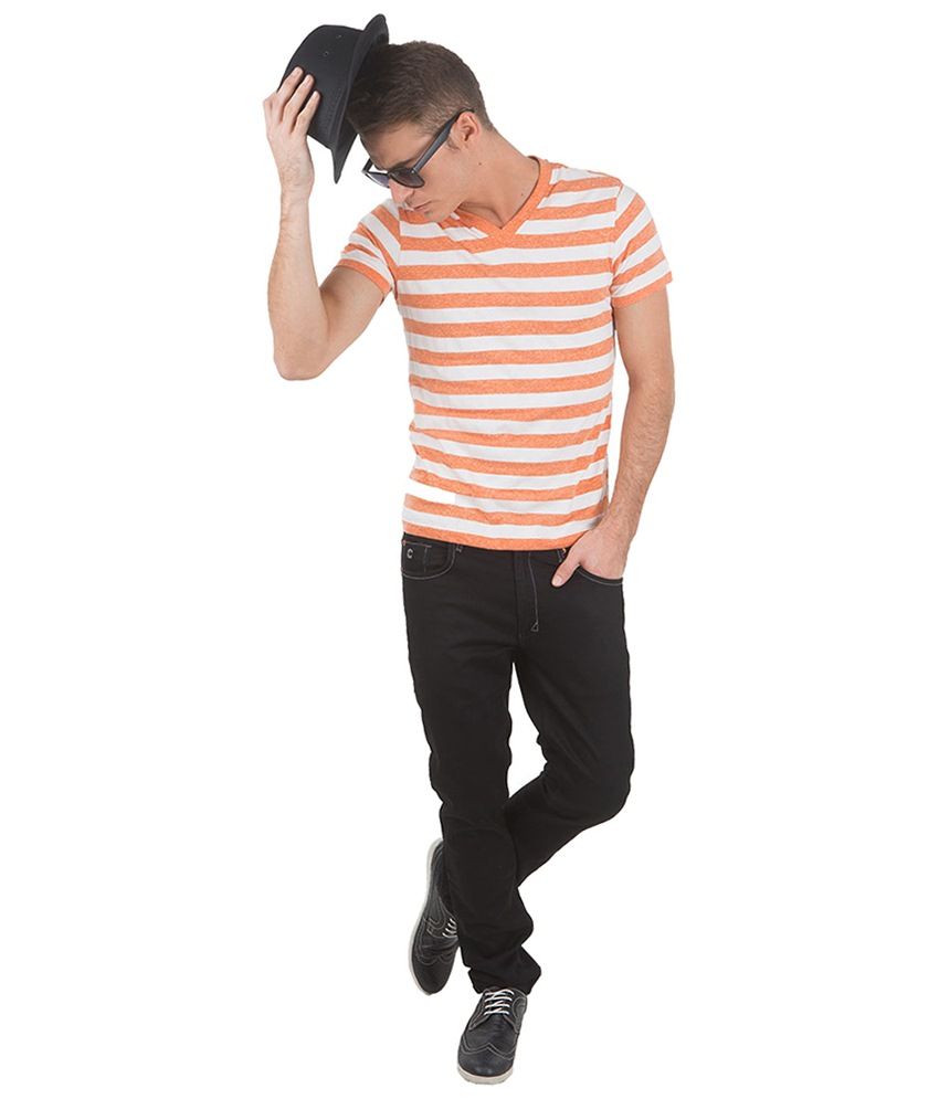 men orange and white striped shirt