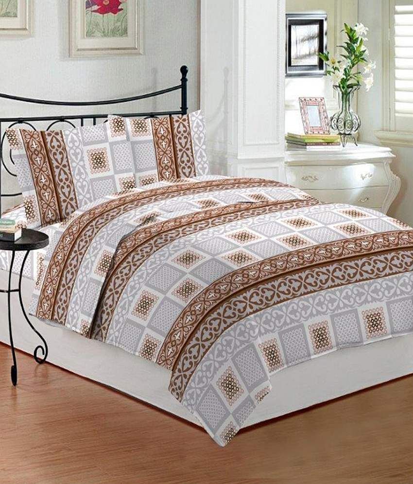 Bombay Dyeing White Ethnic Cotton Double Bedsheet With 2 Pillow Covers