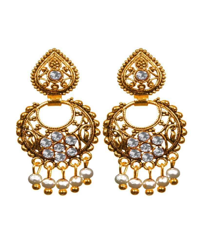 Pratami Ethnic Yellow Gold Dongle Earrings - Buy Pratami Ethnic Yellow ...