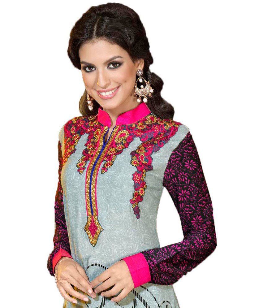 Queen's Gray Embroidered Art Crepe Regular Dress Material Buy Queen's Gray Embroidered Art