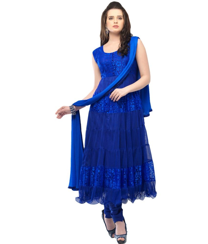 ANARKALI PLUS Blue Net Unstitched Dress Material Buy ANARKALI PLUS