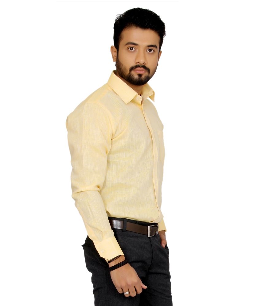Indian Weller Yellow Self Linen Blend 