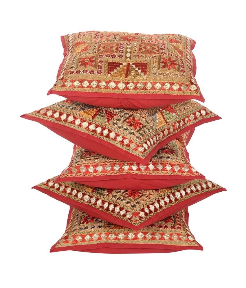 Rajrang Designer Gujarati Mirror Work Cushion Covers (16 X 16 Inches