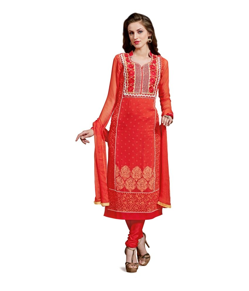 Harsh Red Faux Georgette Unstitched Dress Material - Buy Harsh Red Faux ...