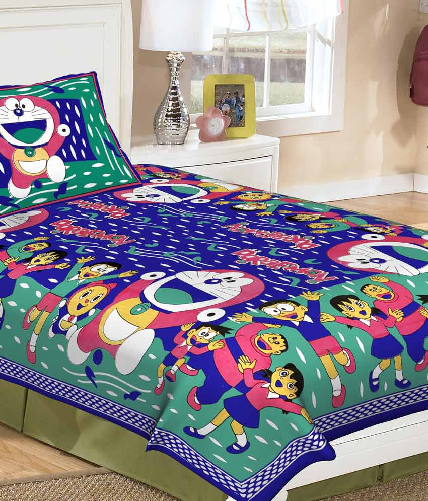 Metro Living Doraemon Cartoon Print Cotton Single Bed Sheet For Kids With 1  Pillow Cover: Buy Metro Living Doraemon Cartoon Print Cotton Single Bed  Sheet For Kids With 1 Pillow Cover at