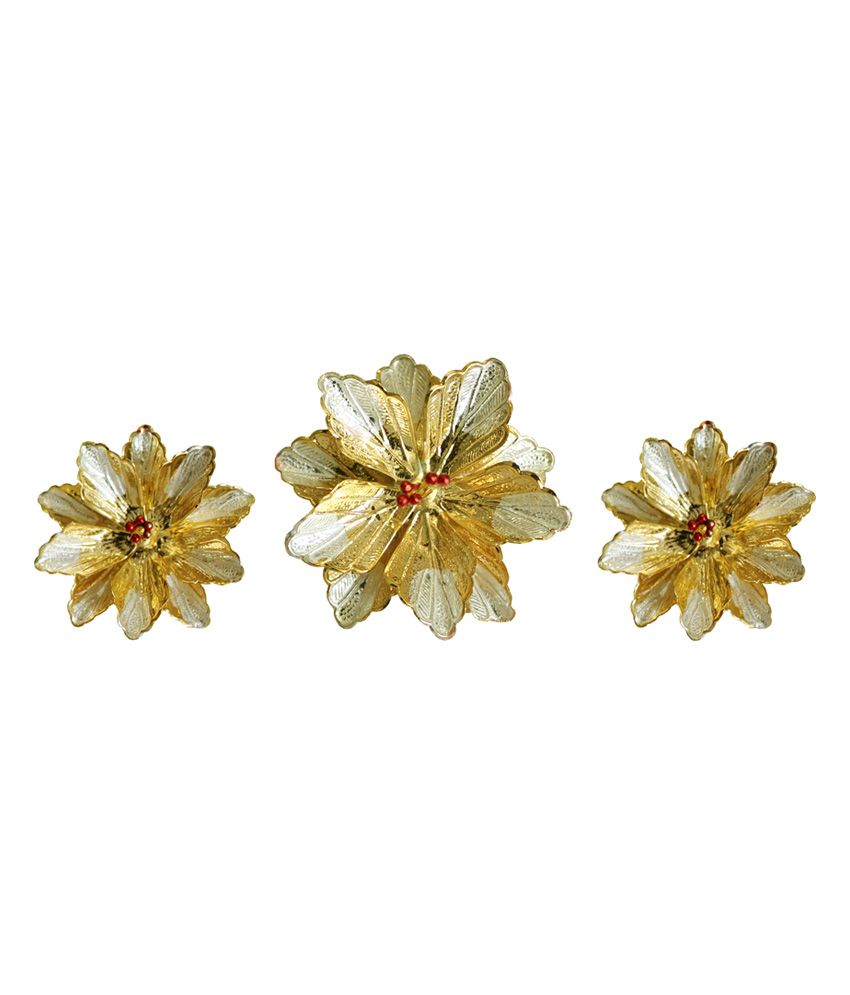 Ambica Gold Coated Silver Flower Set - 3 Pcs: Buy Ambica Gold Coated ...