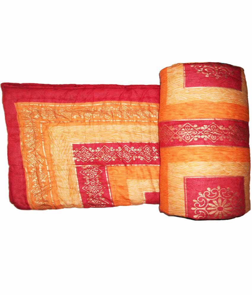 Krg Enterprises Jaipuri Ethnic Golden Print 1 Double Bed Quilt And 1 ...