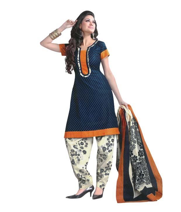 Shree Ganesh Blue and Grey Cotton Dress Material - Buy Shree Ganesh Blue and Grey Cotton Dress 