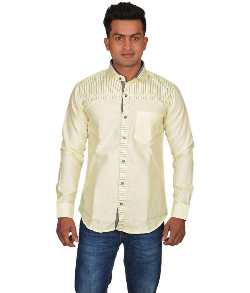 Doublef Yellow Linen Men's Partywear Shirt - Buy Doublef Yellow Linen ...