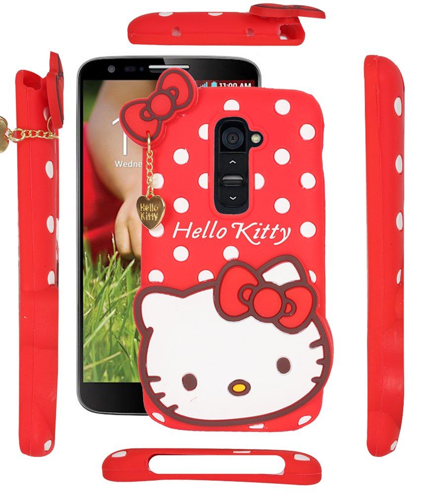 Fuson Premium Hello Kitty Girly Designer Soft Silicon Back Case Cover For Lg G2 Red Printed 